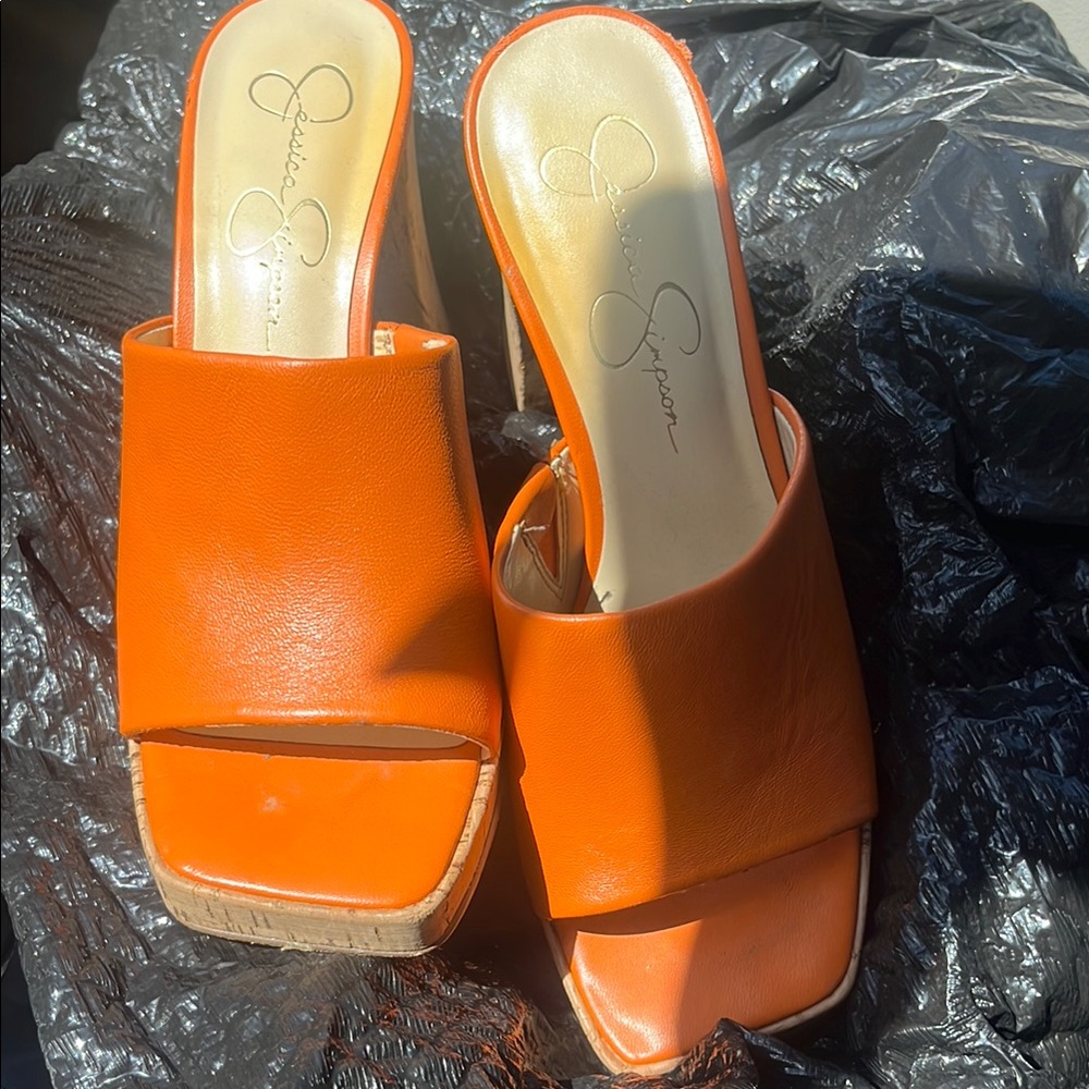 Jessica Simpson Orange Mules with Square Toe